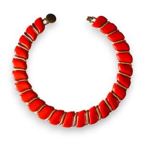 Mid-century Vintage Bold Red and Gold choker Necklace